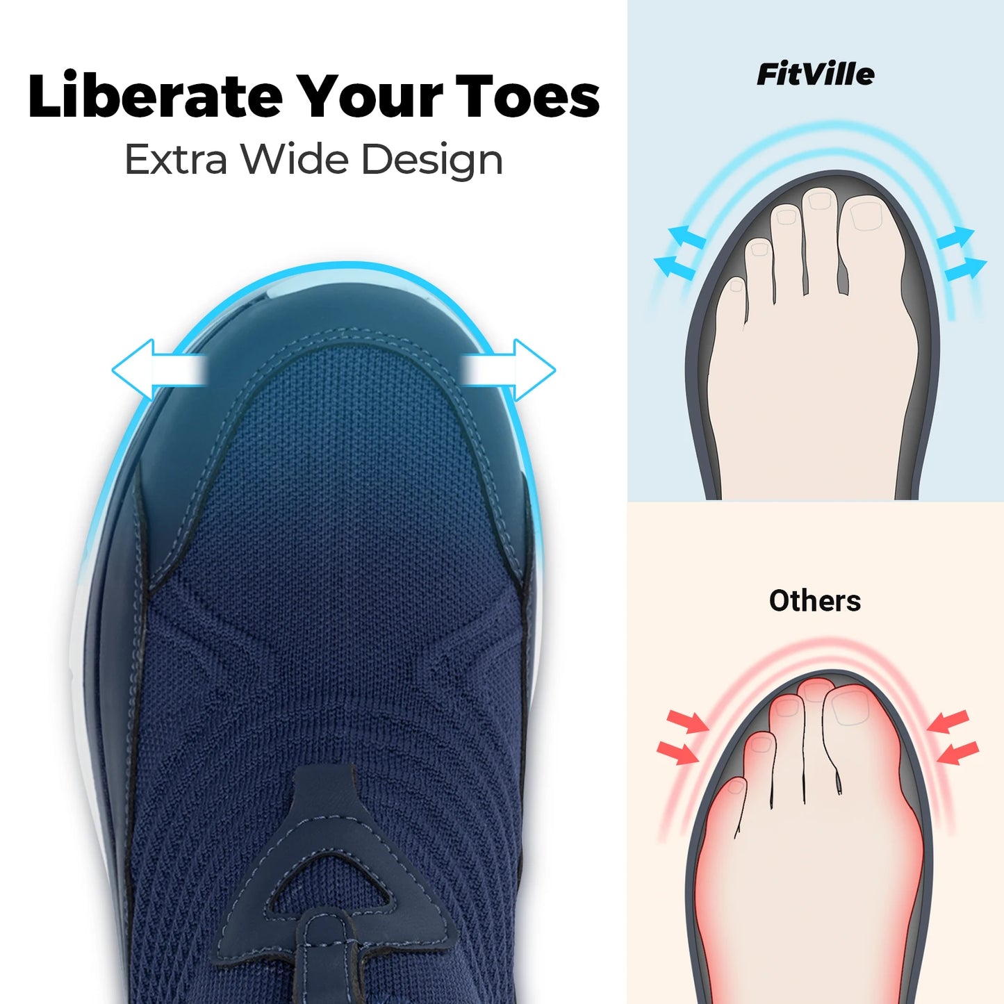 حذاء رياضي رجالي من Fitville Wide سهل الارتداء للمشي، خفيف الوزن، قابل للتهوية، مناسب للجري في الهواء الطلق، مناسب للقدمين المتورمتين
