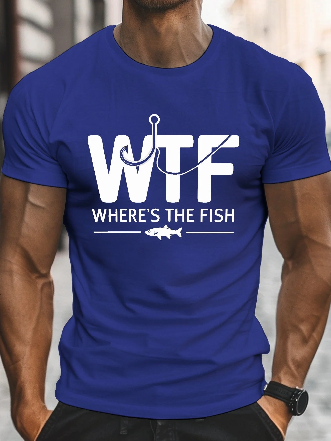 🐟 Men’s Summer 100% Cotton Casual T-Shirt,WTF (where’s the fish) Print | Loose Fit | Round Neck | Breathable Comfort