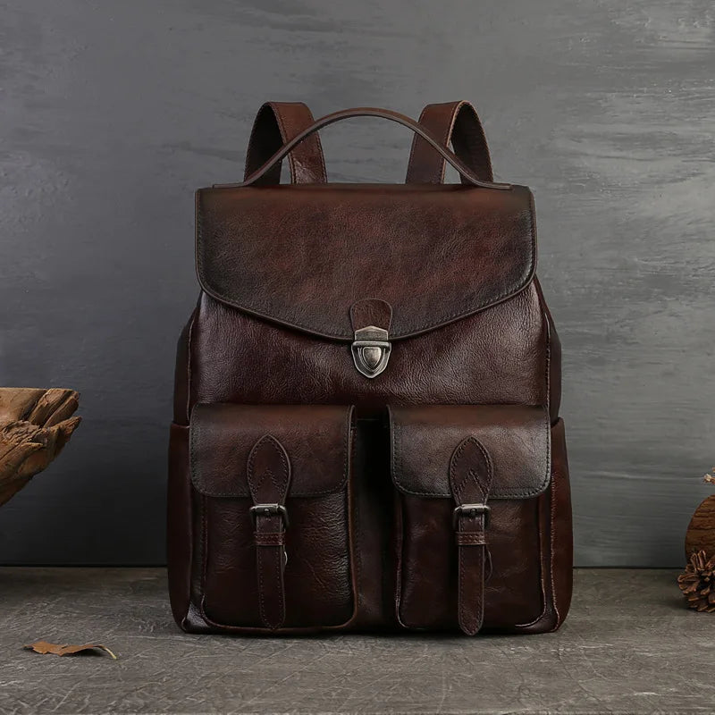 MOTAORA New Casual Cowhide Backpack For Men Vintage Large Capacity Travel Handbag Women Genuine Leather 13 Inch Computer Package