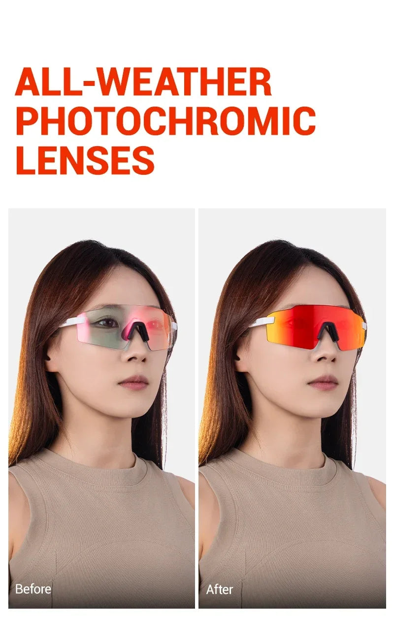 Kapvoe New Photochromic Sports Runnning Sunglasses Cycling Glasses Men Adjustable Nose Pad Women UV400 Hiking Bicycle Eyewear