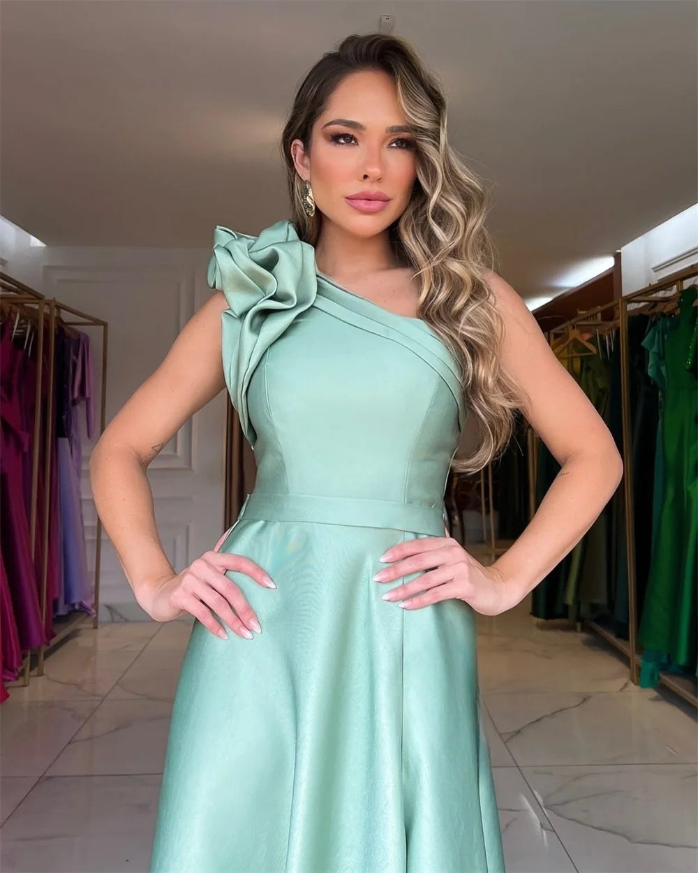 Mila Flower One Shoulder Prom Dresses 2025 Sleeveless Side High Split Chic Evening Dresses Floor-Length Customized Party Dresses