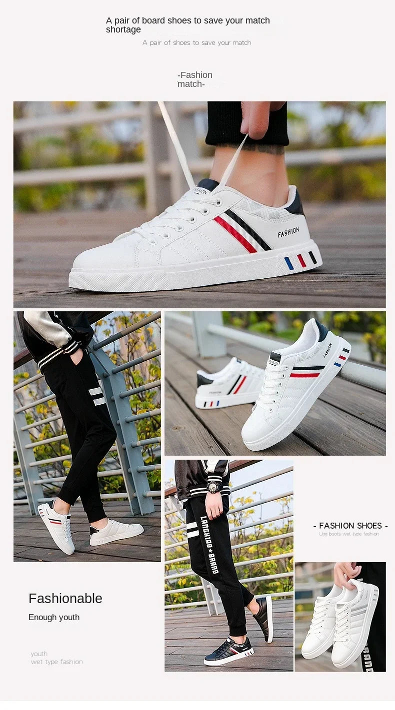 2024 Mens Casual Sneakers New Fashion Lace-up White Shoes Student Comfort Sports Plus Size Vulcanized Shoes Zapatillas De Hombre