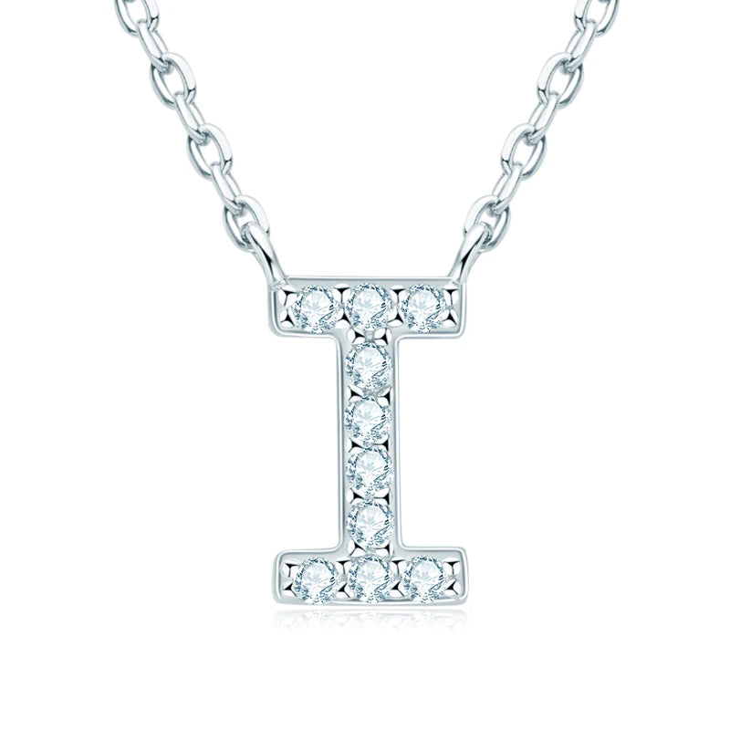 Lnngy Colar Prata 925 Sterling Silver A-Z Alphabet Pendant Necklaces Initial Letter 1.4MM Moissanite Necklace for Birthday Gift