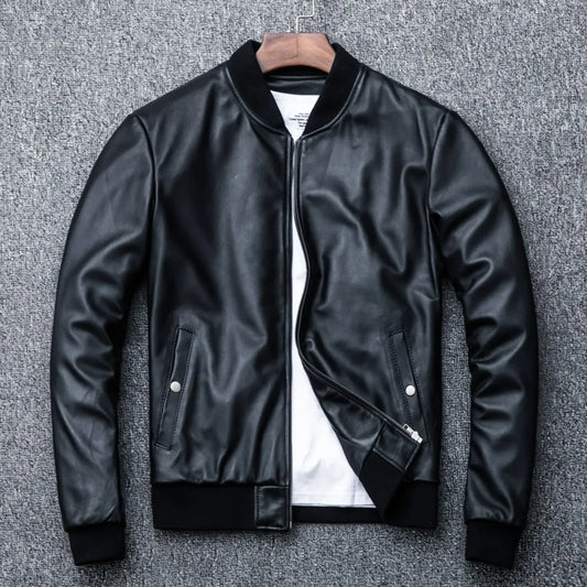 Men's 2025 Sheepskin Motorcycle Jacket – Stand Collar Biker Coat Autumn Winter