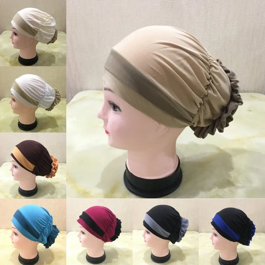 Casual Headdress Big Flower Headscarf Muslim Woman Hair Loss Cap Islamic Baotou Chemo Hat Color Matching Hats Headwear