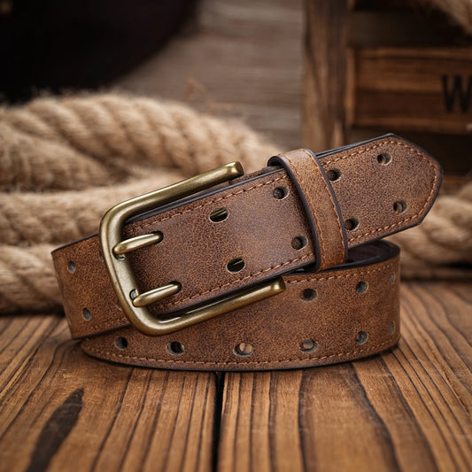 A men's and women's casual retro belt Western style! PU leather belt with metal buckle, suitable for daily work wear