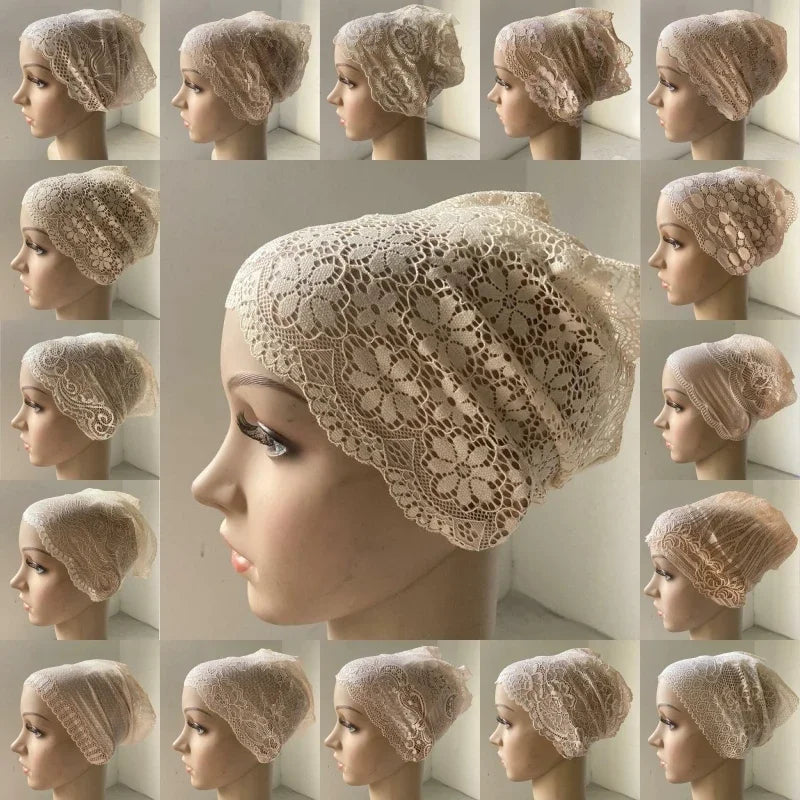 Full Cover Head Inner Cap Flower Lace Muslim Headscarf Islamic Headwear Underscarf Turban Indian Hat Pattern In Random