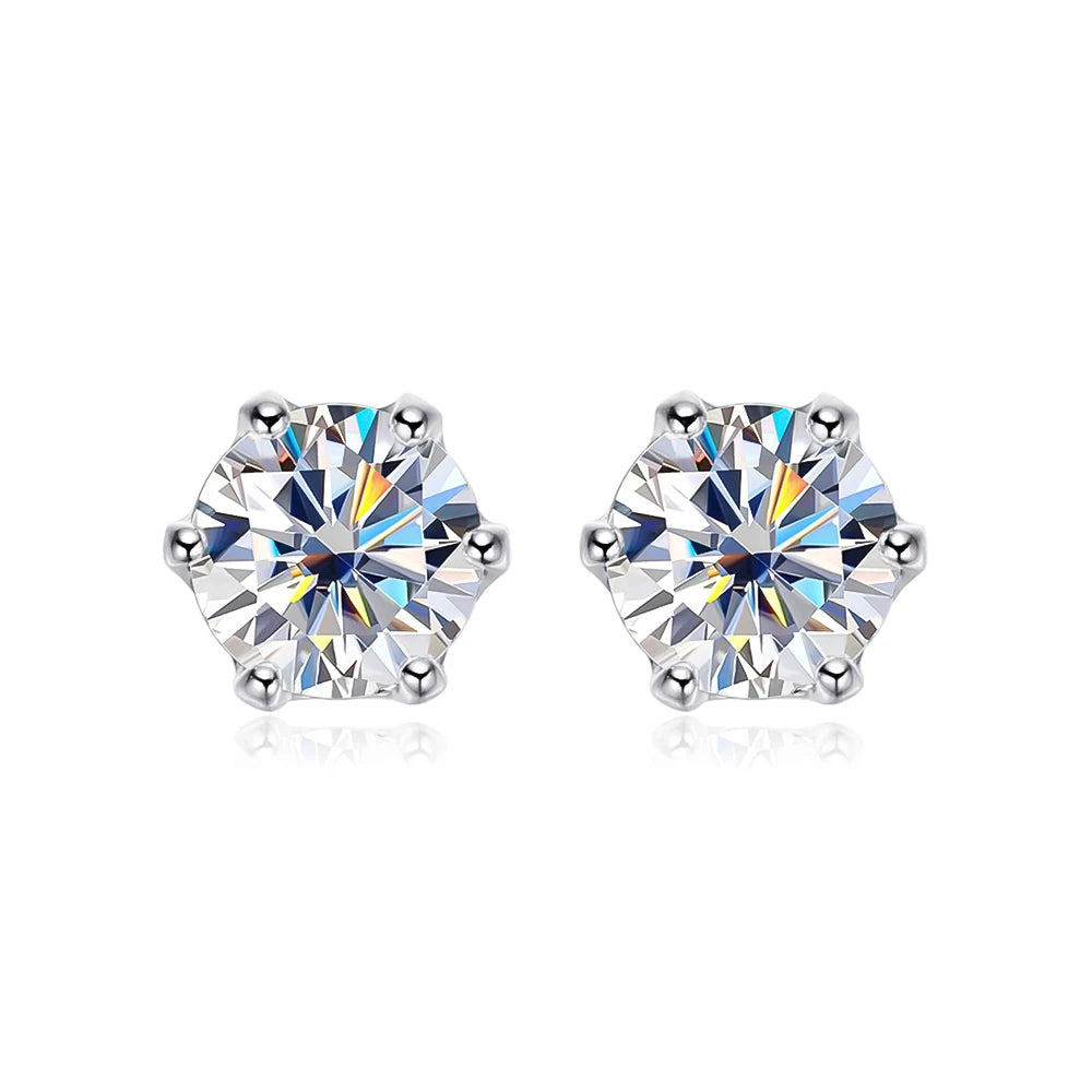 925 Sterling Silver Moissanite Diamond Stud Earrings for Women – 0.2 to 2 Carat D Color, White Gold Finish