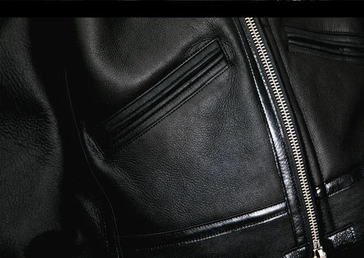 2023 New Genuine Sheepskin Leather Jacket Mens Plus Size Real Thick Sheepskin Natural Warm Coat