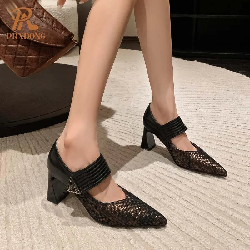 Women’s Genuine Leather para High Heels – Pointed Toe, Black & Brown