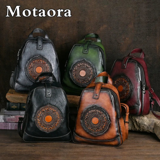 MOTAORA Vintage Large Capacity Backpack For School Teenagers Girls Women Leather Bag 2025 New Totem Embossed Travel Backpacks