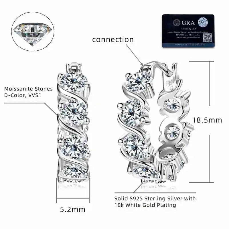 Lnngy 4.8CTTW. Sparkling Round Cut Moissanite Earring For Couples Lovers' Temperament Sparkling Wedding Earrings Jewerly Gift