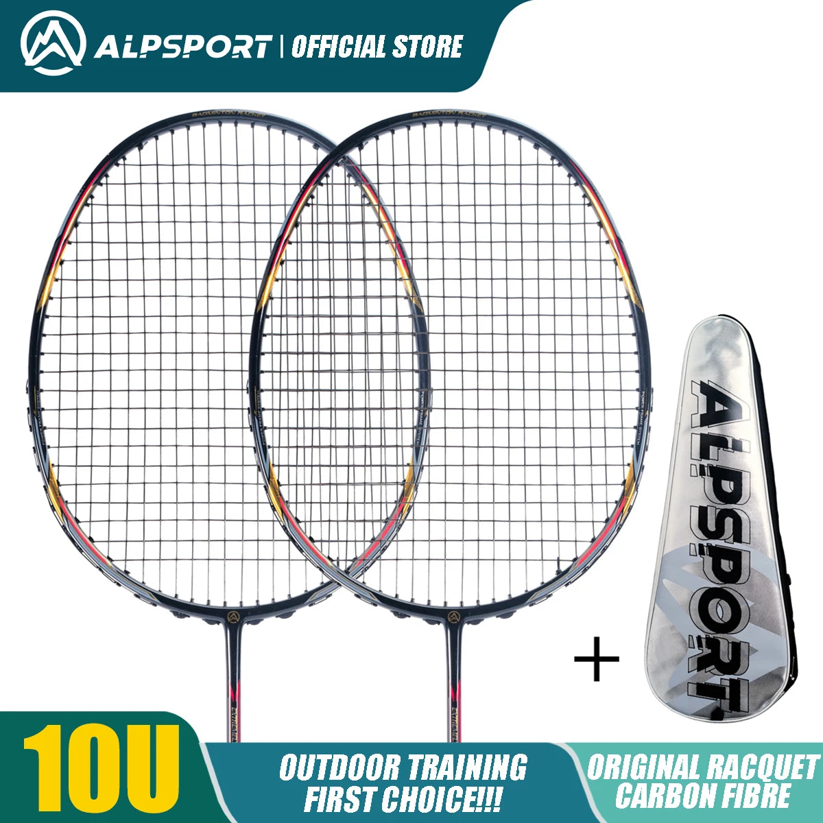 Alpsport AIR 10U Badminton Racket 52g Ultralight, HM Carbon Fiber & Titanium, 28lbs Fast Rebound for Pro Players