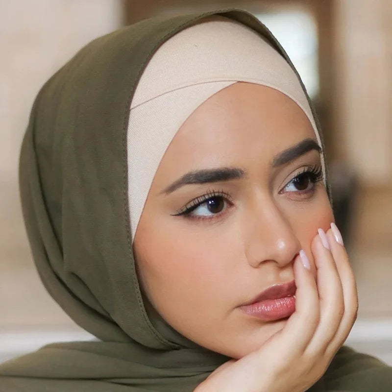 Women Stretchy Turban Modal Jersey Inner Hijab Muslim Hat Solid Color Tube Cap Islamic Under Scarf Headwrap Bonnet Arab Headband