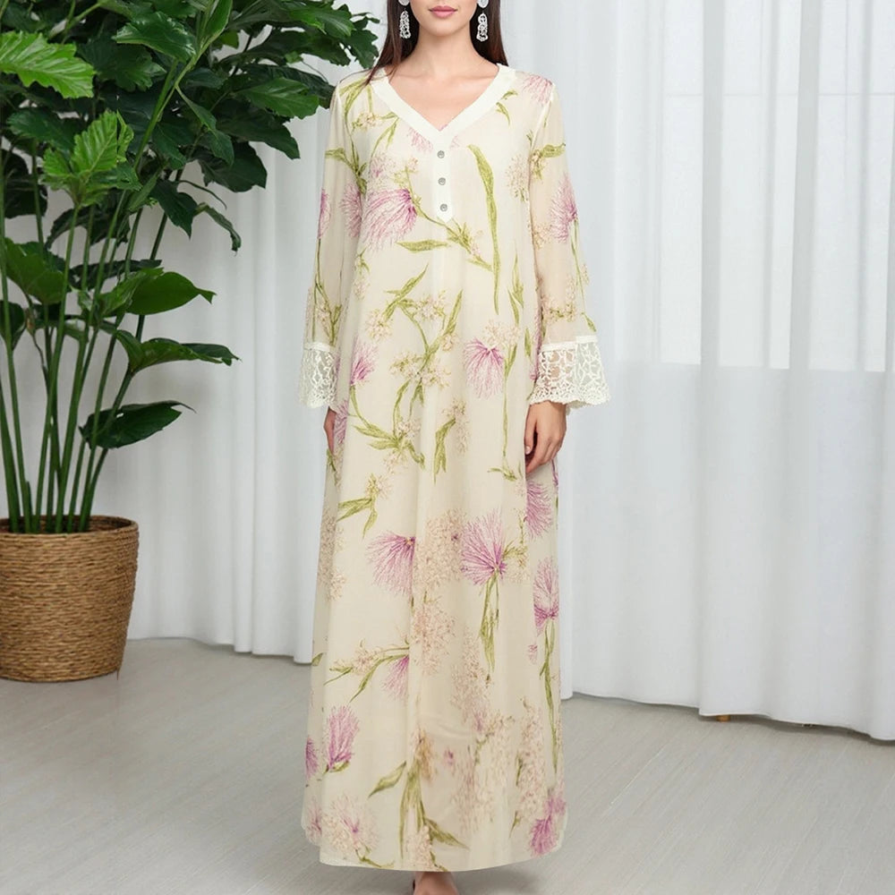 Rafiah Women's Dresses Summer Elegant Fashion 2025 Floral Business Short Sleeve V-Neck A Line Midi VacationLong Dress
