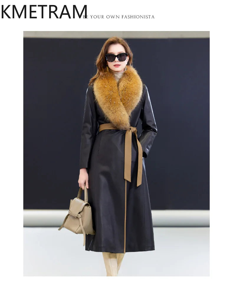 100% Sheepskin Puffer Jacket Women High Quality Long Down Coats Winter Raccoon Fur Collar Coat Womans Clothing Leren Donsjas