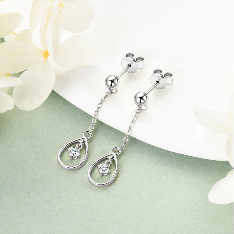 Lnngy Exquisite Round Cut 3mm Moissanite Earrings For Women 925 Sterling Silver Waterdrop Dangle Earring Wedding Jewelry Gift