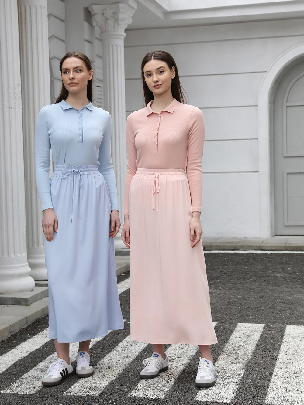 AP 2025 Spring/Summer Women Turn-Down Collar Tee & Cotton Blend Skirt Set