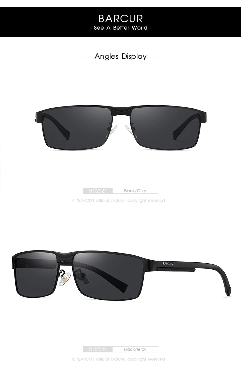 BARCUR Original Rectangle Business Sunglasses for Men Driving Hiking Sports Sun Glasses for Women Fashion Shades Oculos De Sol
