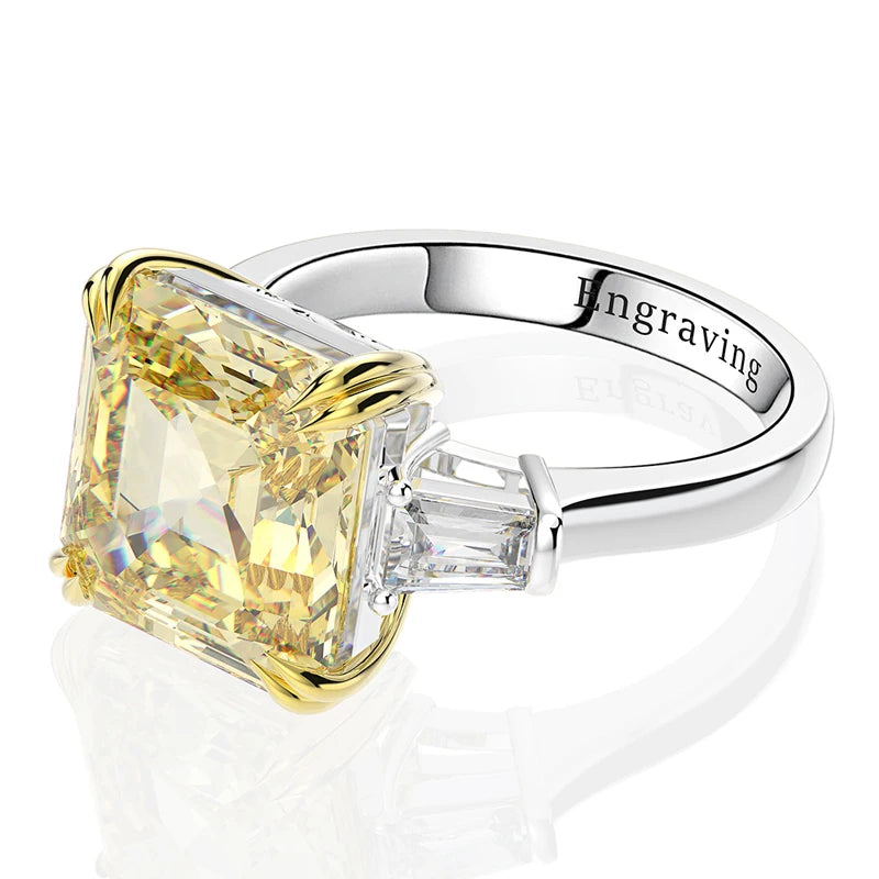 925 Sterling Silver Square Gemstone Ring – Citrine & Zircon Wedding/Engagement Design