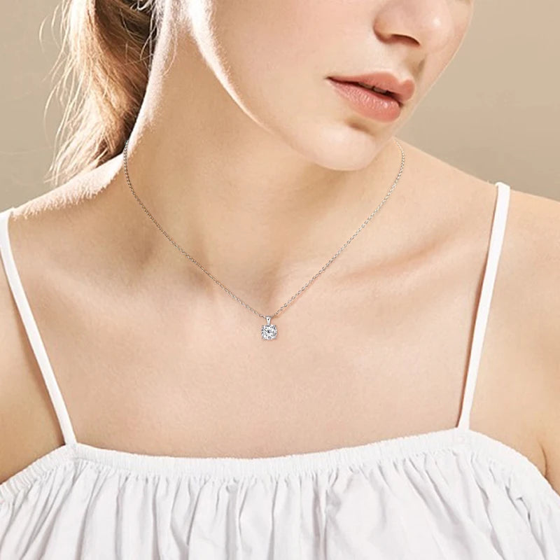 18k Gold Plated 3.0CTW D Color Moissanite Diamond Jewely Set for Woman Sliver 925 Chain Pendant Necklace Stud Earrings Set Gift