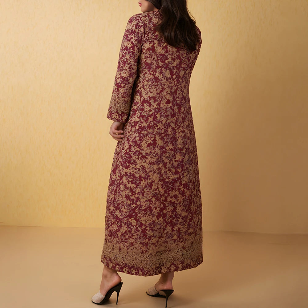 Rafiah Women's Dresses Summer Elegant Decent 2025 Floral Long Sleeve V-Neck Midi A Line Casual Long Dress