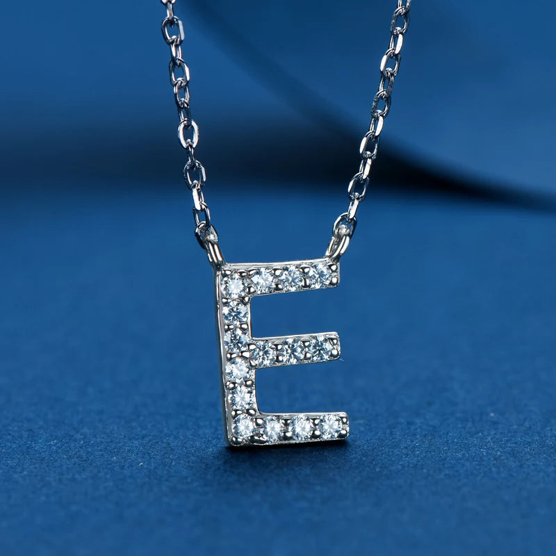 Lnngy Colar Prata 925 Sterling Silver A-Z Alphabet Pendant Necklaces Initial Letter 1.4MM Moissanite Necklace for Birthday Gift