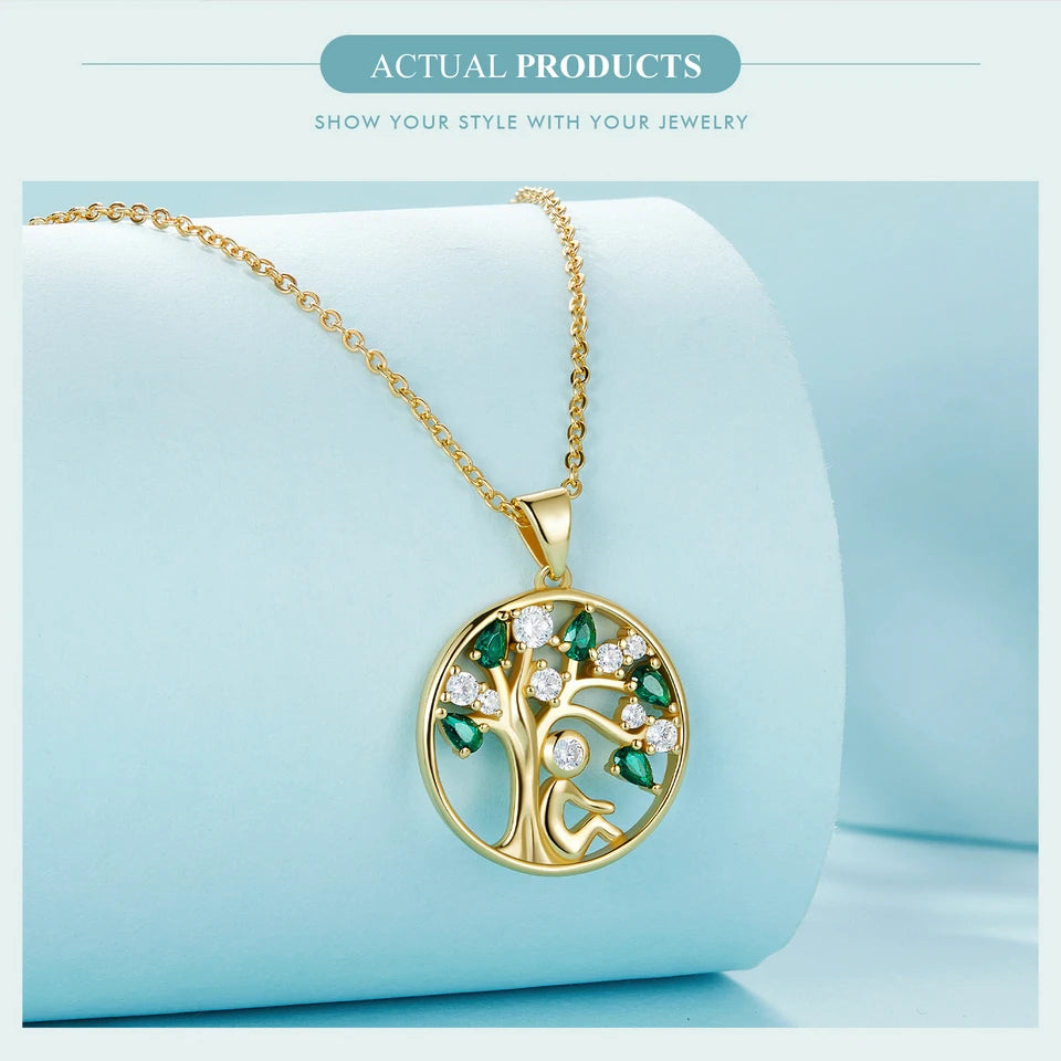 BAMOER 925 Sterling Silver Tree of Life Necklace for Women, 14K Gold Plated Lucky Tree Pendant Necklaces Jewelry for Girlfriend