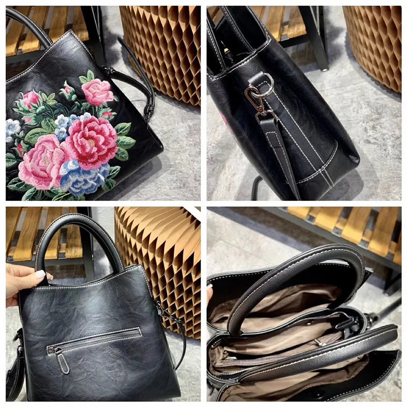 MOTAORA 2025 New Chinese Style Embroidered Women's Handbag Luxury PU Leather Shoulder Bag Embossed Crossbody Purse for Ladies