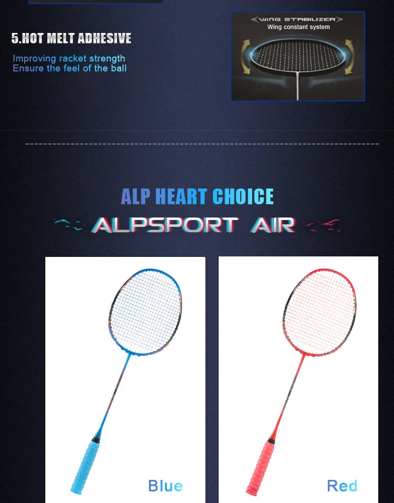 Alpsport AIR 10U Badminton Racket 52g Ultralight, HM Carbon Fiber & Titanium, 28lbs Fast Rebound for Pro Players