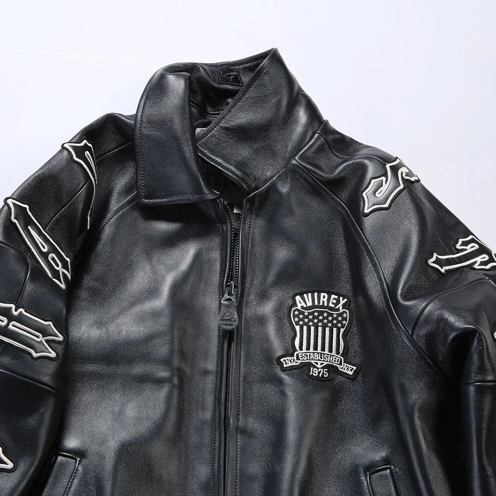 AVIREX Genuine French Lamb Leather Jacket Men's US Size Flight Suit Sports Casual Coat Tops