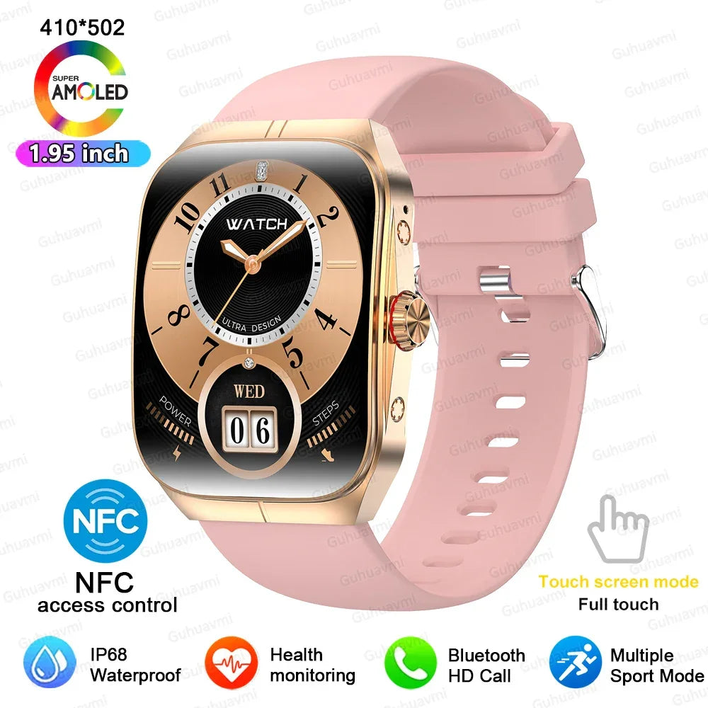 ساعة ذكية للرجال والنساء NFC شاشة AMOLED تعرض دائمًا الوقت والساعة والبلوتوث والمكالمات IP68 مقاومة للماء ساعة ذكية رياضية وسوار لياقة بدنية
