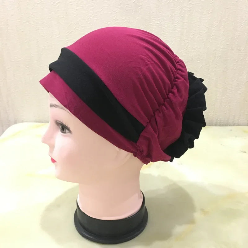 Casual Headdress Big Flower Headscarf Muslim Woman Hair Loss Cap Islamic Baotou Chemo Hat Color Matching Hats Headwear