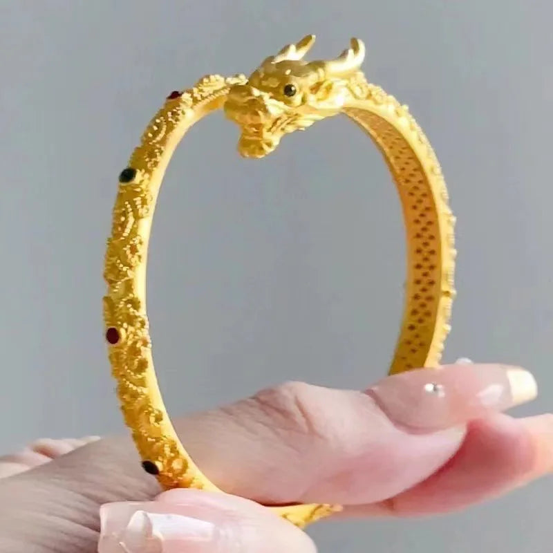 24K real gold dragon tail swinging bracelet domineering exquisite filigree craft au999 gold dragon bracelet advanced ancient