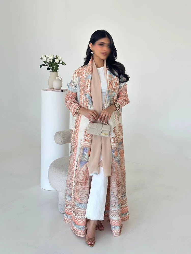 Arabic Clothes Woman Luxury Casual Hijab Cardigan Full Length Long Sleeve Coat Women Muslim Pleated Dubai Open Abaya Eid Evening