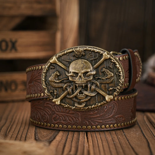 Unisex Western Style 3.8cm Wide PU Leather Belt with 3D Embossed Design - Durable & Stylish for Men & Women