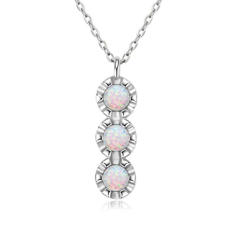 Lnngy 925 Certified Silver Chains Necklace Oval/Round/Marqusie Pear Cut White Opal Pendant Necklaces for Women Collar Mujer