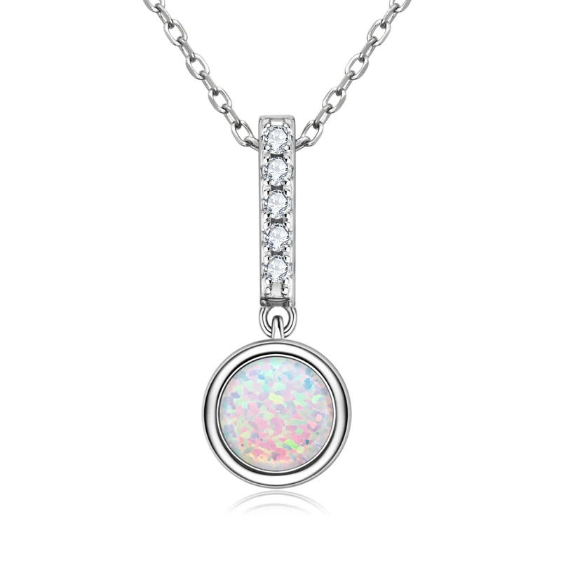 Lnngy 925 Certified Silver Chains Necklace Oval/Round/Marqusie Pear Cut White Opal Pendant Necklaces for Women Collar Mujer