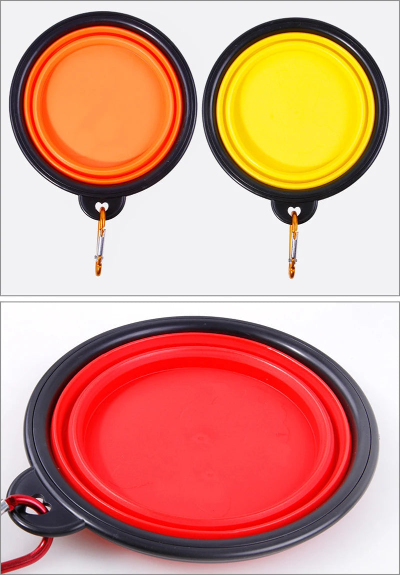 350ML Folding Black Frame Bowl with Keychain Pet Bowl Portable Travel Bowl Convenient Cat Bowl Not Easy to Deform Folding Bowl