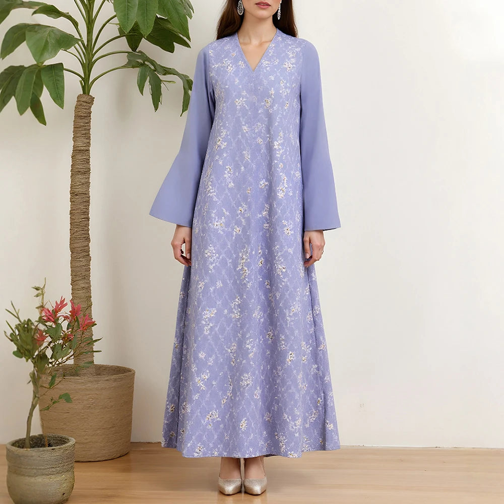 Rafiah Women's Dresses Summer Elegant Decent 2025 Long Sleeve Full Print V-Neck A Line Casual Long Dress