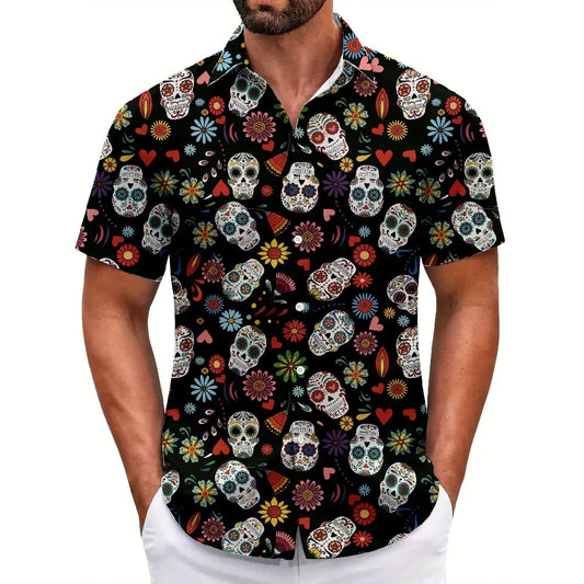 American casual full-print shirt men's Hawaii beach travel vacation short-sleeved shirt handsome casual Japanese style