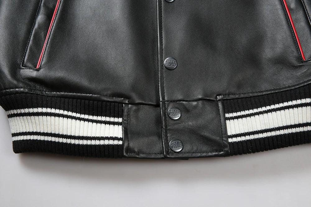 Men's Clothing Genuine Leather Jacket with American Size French Lamb Leather Embroidery Autumn Winter Classic Warm Casual Coat