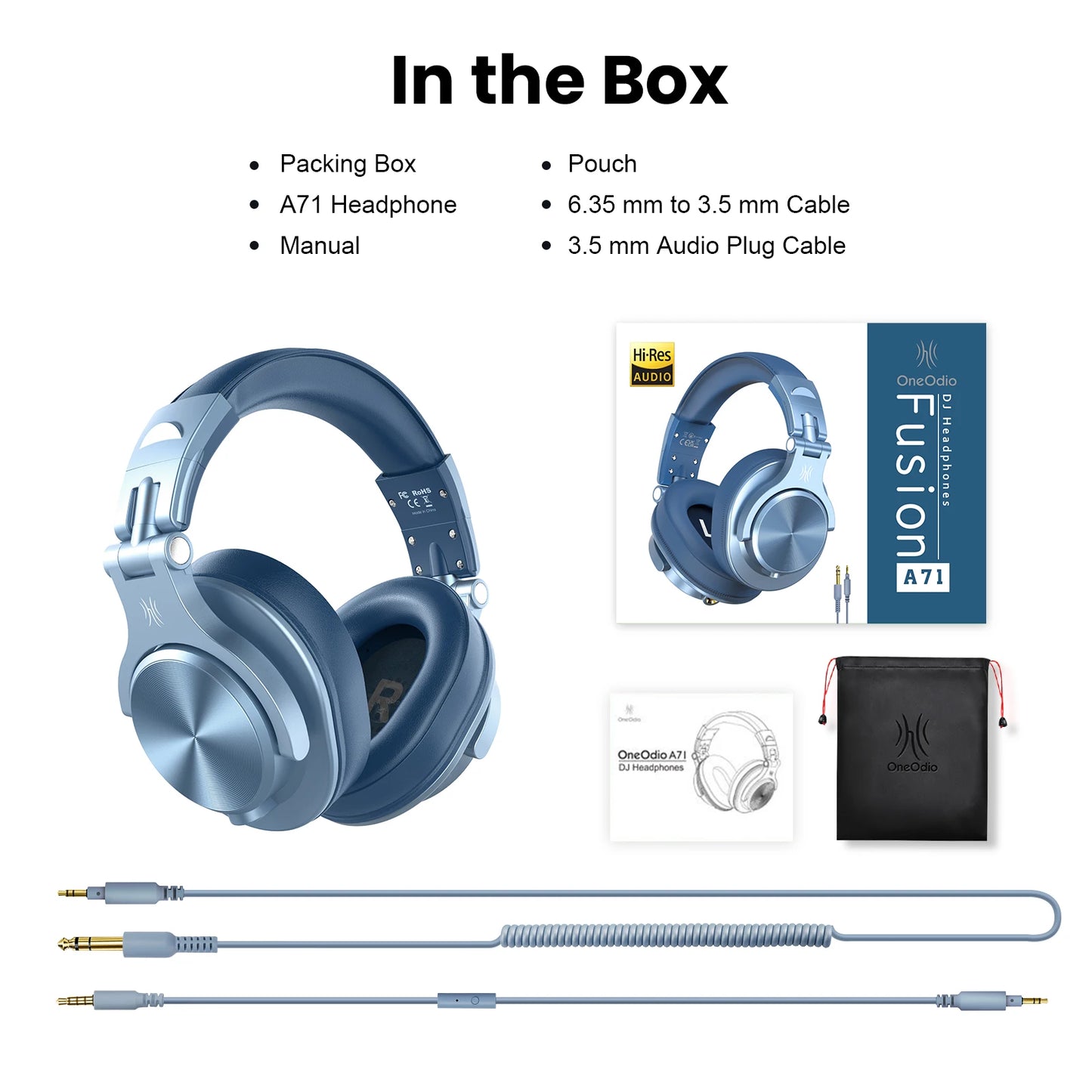 Oneodio A71 Wired Headphones For Computer Phone With Mic Over Ear Stereo Hi-Res Headset Studio Headphone For Recording Monitor