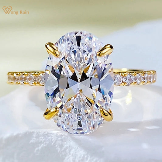 18K Gold Plated 925 Sterling Silver Oval Sapphire Ring – Classic Wedding & Engagement Jewelry for Women