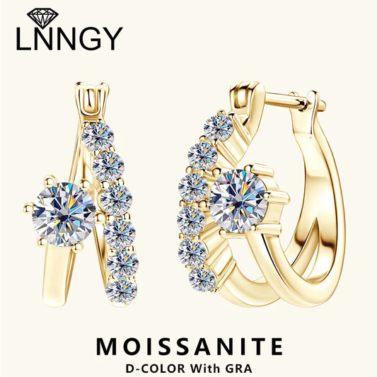 Lnngy Sparkling 4MM&2MM Moissanite Earring Original 925 Sterling Silver Hoop Earrings For Women Girls Korean INS Jewelry Gifts