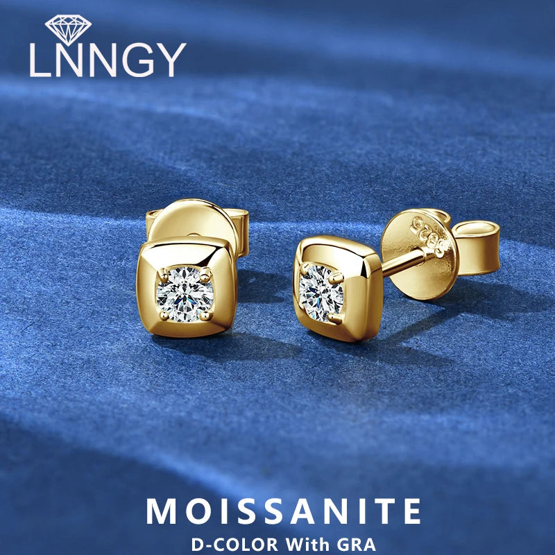 Lnngy 925 Sterling Silver Square Shape Stud Earrings Certified GRA 3mm Moissanite Earring for Women Korean INS Mini Jewelry Gift