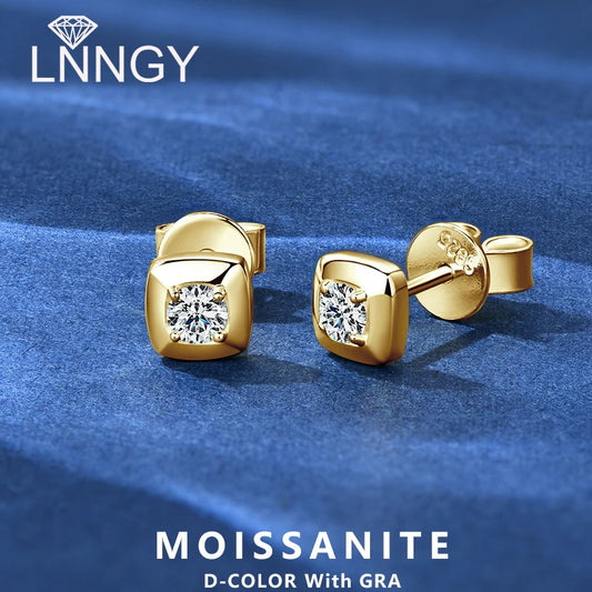Lnngy 925 Sterling Silver Square Shape Stud Earrings Certified GRA 3mm Moissanite Earring for Women Korean INS Mini Jewelry Gift