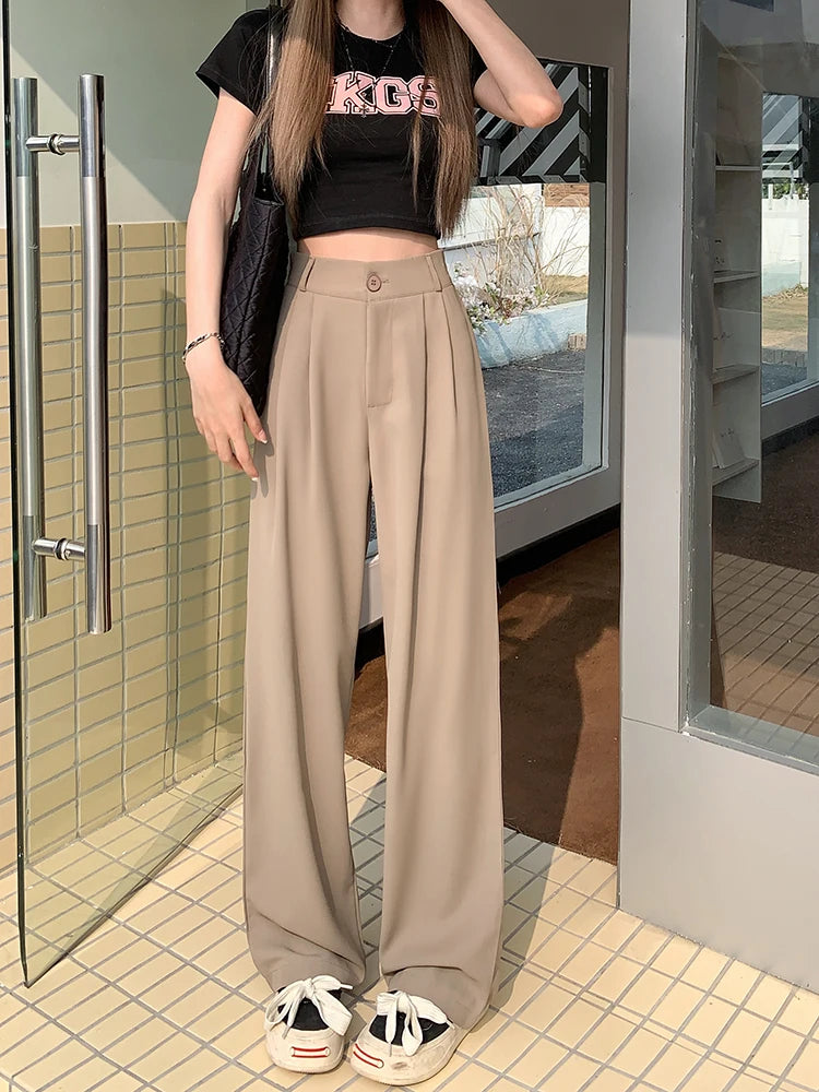plus Size Women's Casual Wide Leg Pants High Waist Slimming Trousers Versatile Spring Faion Korean Sle Commute Pants