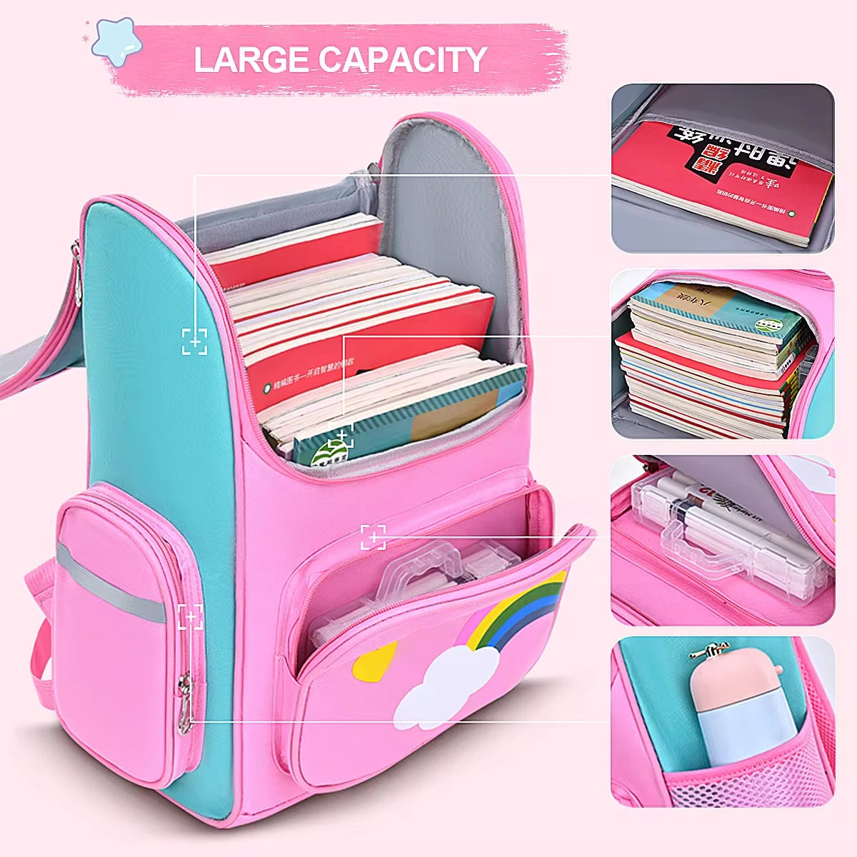 New CHILDREN'S Elementary School Students Schoolbag 6-12 Years Old Boys and Girls Shoulders Backpack 1-6 Grades Unicorn Cute Wat