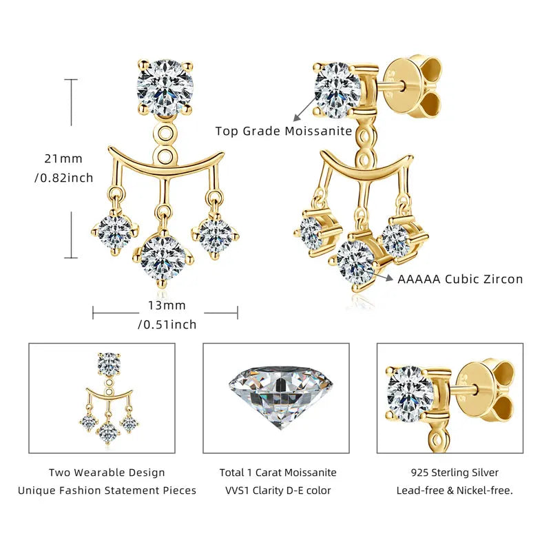 Lnngy Certified GRA 5mm 0.5ct Moissanite Earrings For Women 925 Sterling Silver Stud Earring Sparkling Korean Wedding Jewelry